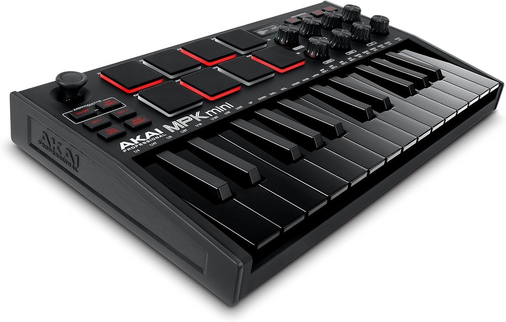 25-Key Portable MIDI Controller with Touch Sensitive Pads and Effect Integration
