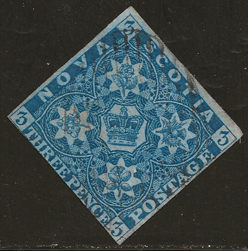 NOVA SCOTIA #2 used - THREE PENCE - blue