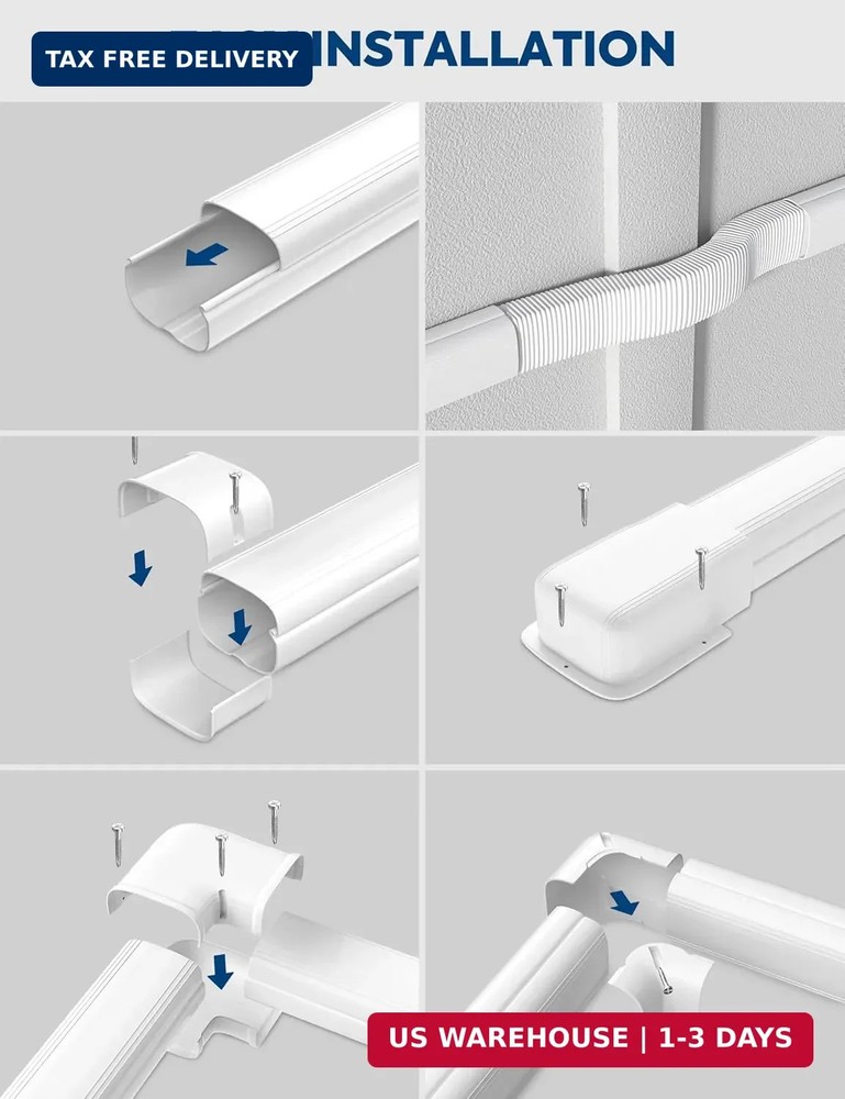 3" 13Ft Mini Split Line Set Cover with Flexible Duct, Upgrade PP Decorative Mini