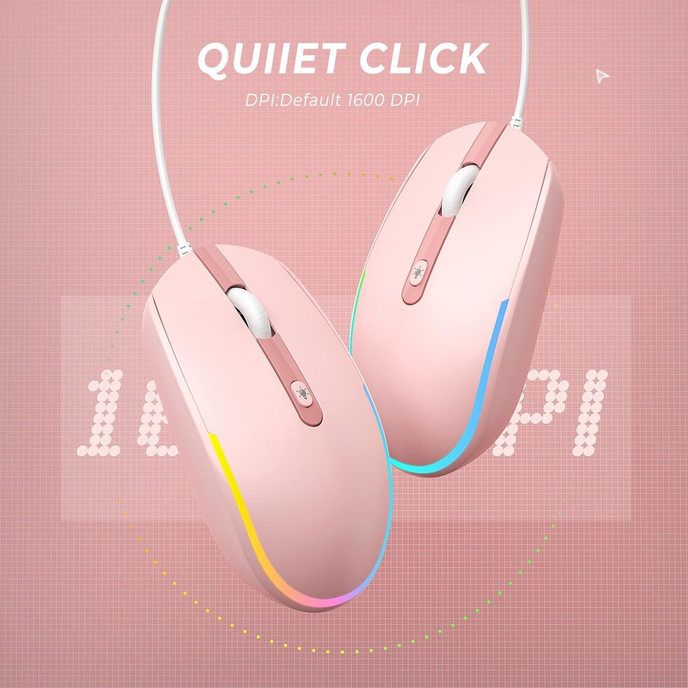 Wired Mouse - USB Computer Mouse Wired with RGB Backlit Optical LED Mouse wit...