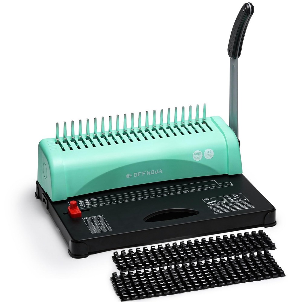 OFFNOVA Binding Machine, 21-Hole 450 Sheets Paper Comb Punch Binder Machine f...