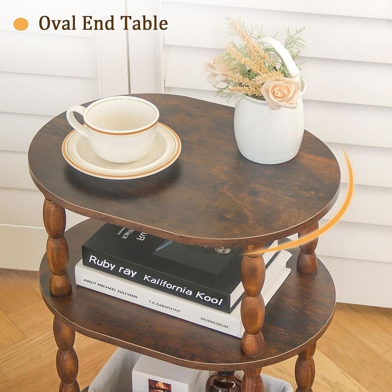 Vintage Oval Side Table 3-Tier Storage Compact Accent Table Easy Assembly New