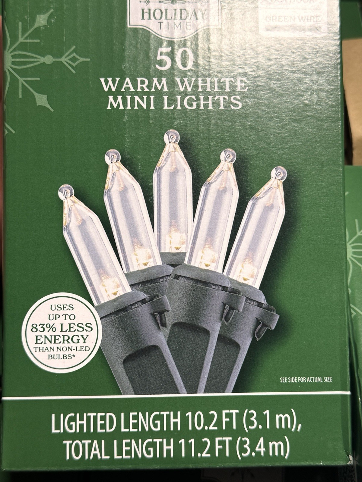 (2) NEW Holiday Time 50ct WARM WHITE Led Lights GREEN Wire 100 Total