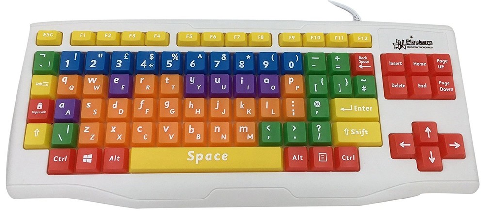 Special Needs Children's Computer Keyboard USB Qwerty, Colour Coded - Playlearn