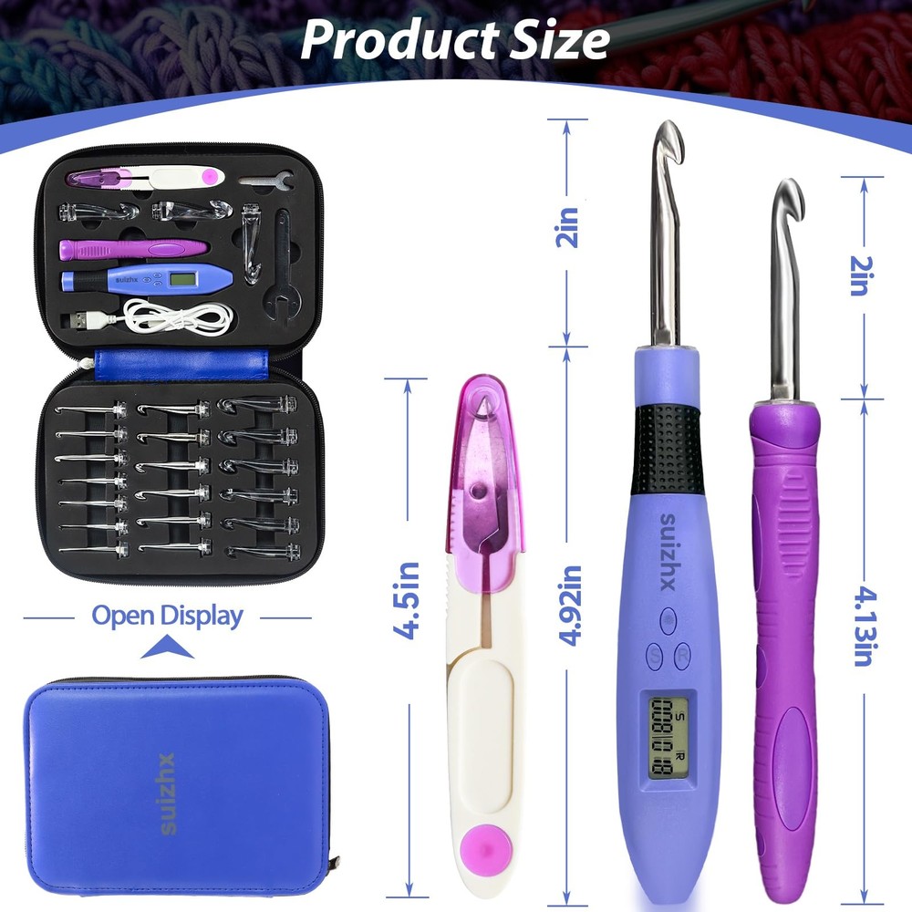 Counting Crochet Hook Set Digital, Crochet Kit with 22 Different Size Interch...