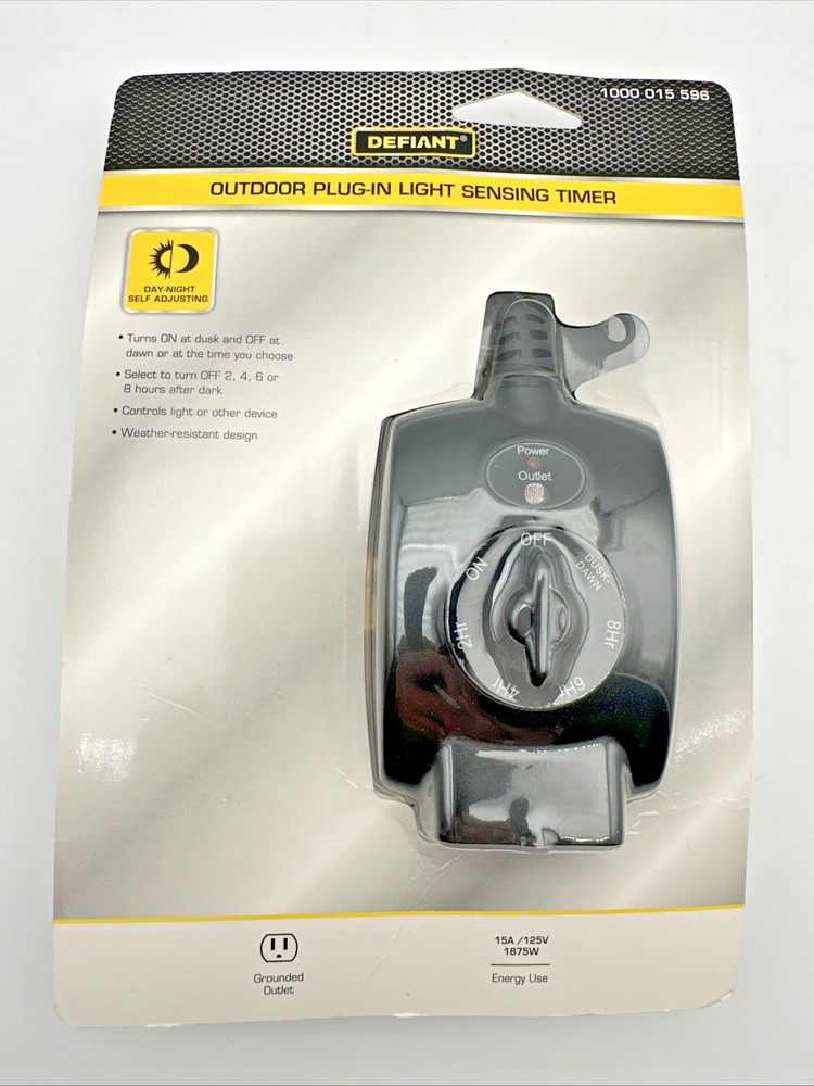 Defiant Outdoor Plug-In Light Sensing Timer 15 amp General Purpose NEW