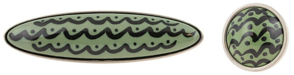 3" Sage Green Wave Pull Satin Nickel