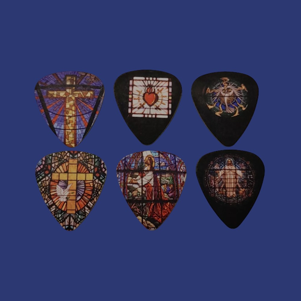 religious Designs Single Sided Picture Guitar Picks 6 in the Set