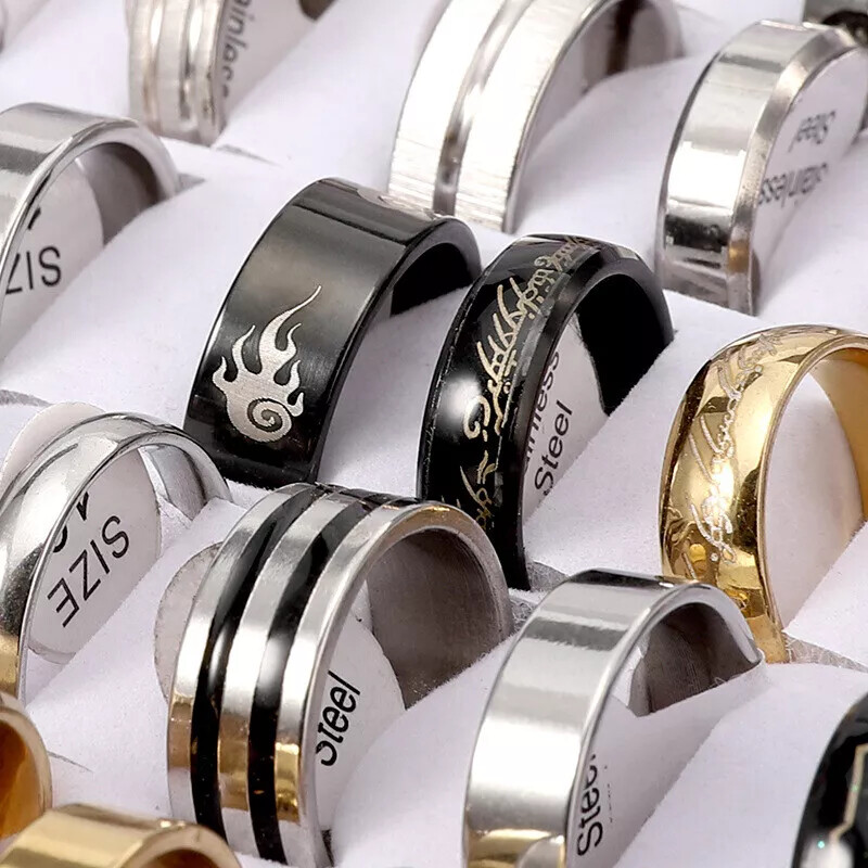100PCS Stainless Steel Rings Bulk Lot Men's Fashion Jewelry Ring Wholesale Mixed