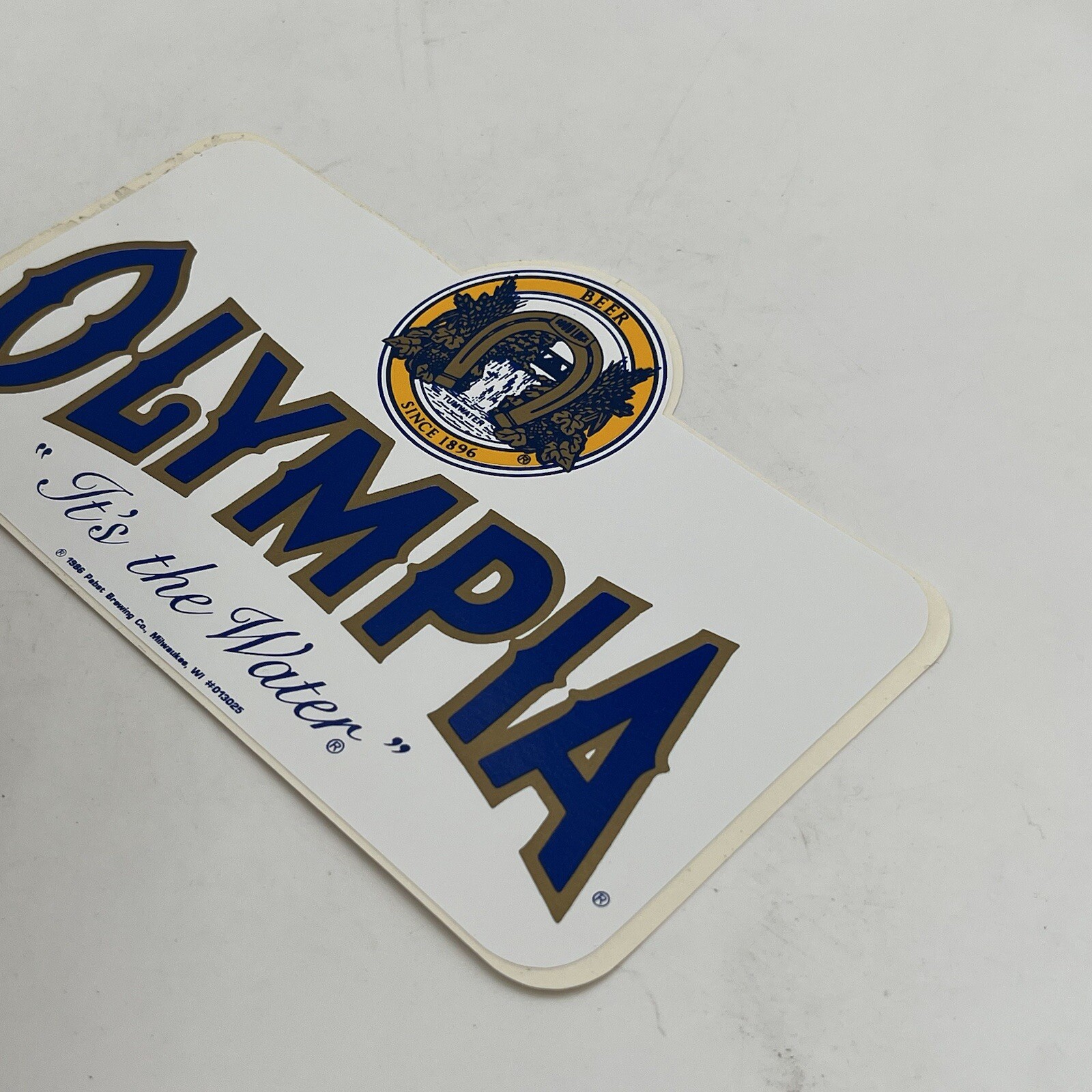 VTG Olympia Beer Sticker Decal "It's the Water" 1986 Bar Man Cave New NOS 7.5"