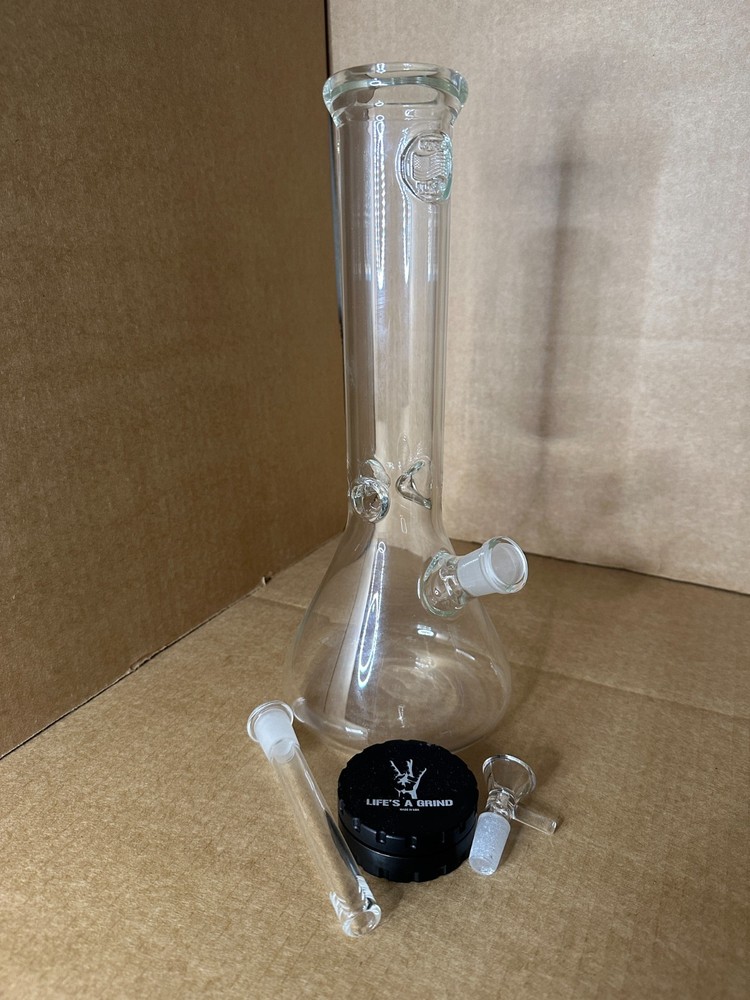 13″ Compton Glass Beaker Bong, Water Pipe Grinder Combo