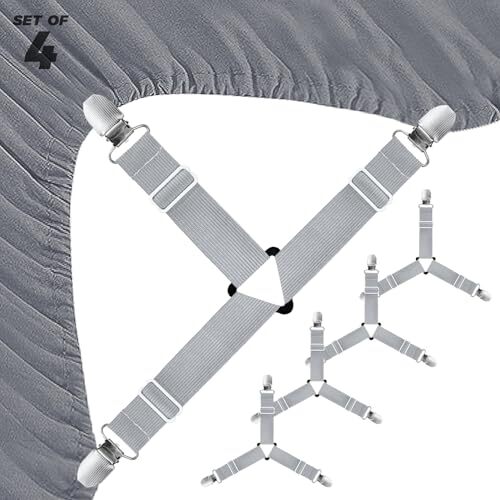 4 Pack Grey Bed Sheet Straps Elastic Fitted Sheet Clips Bed Gripper for Corners