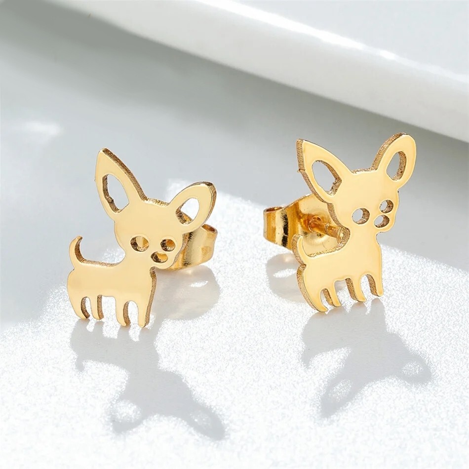 Fashion Jewelry Gold Studs Earrings Chihuahua Dog