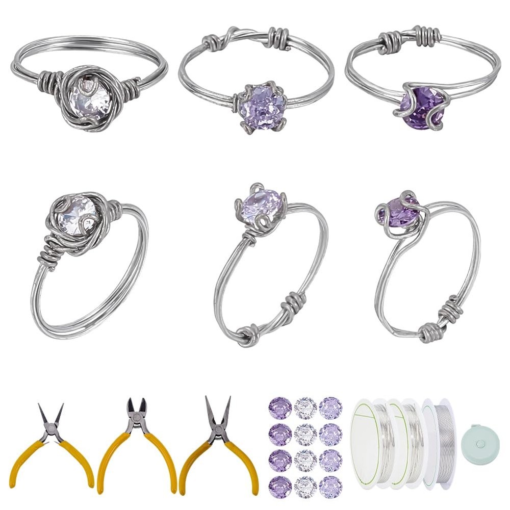 Diamonds Wire Wrapped Ring Making Kit for Making 12 Sets Rings,Ring Kit with ...