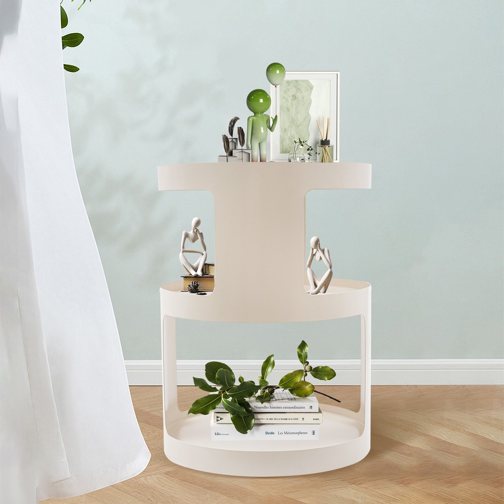 3 Tier Side Table Modern Coffee Table Sofa Bedside Table Round Organizer White