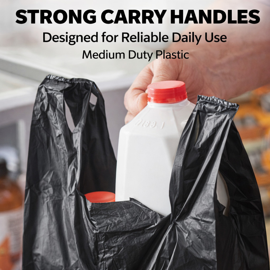 Black T-Shirt Bags 10x5x18 0.63 Mil Medium Duty Plastic Grocery Retail Bags Bulk