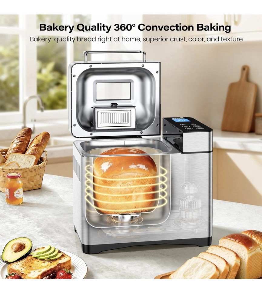 KBS MBF-010 Bread Machine 17 Programs Stainless Steel Ceramic Pan Nut Dispenser