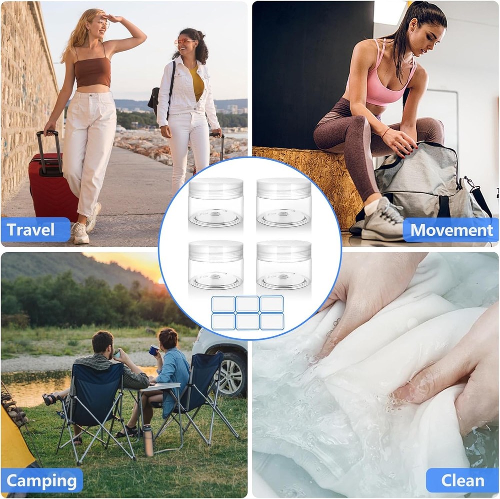 4 Pack 30ml Travel Cream Jars Leakproof Refillable Empty Containers with Labels