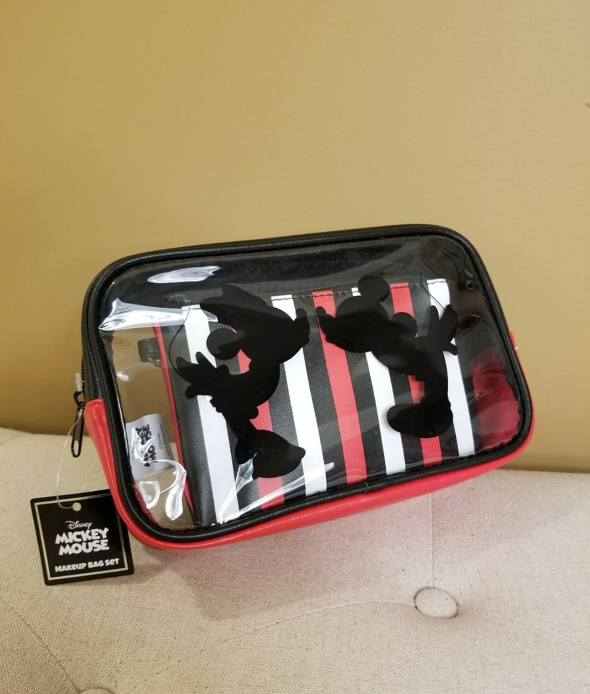 Disney Mickey Minnie Mouse Silhouette Kissing Cosmetic Makeup Bag Set NEW