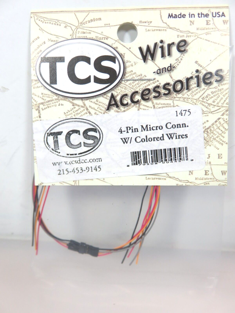Train Control Systems TCS #1475 4-Pin Micro Connector colored wires