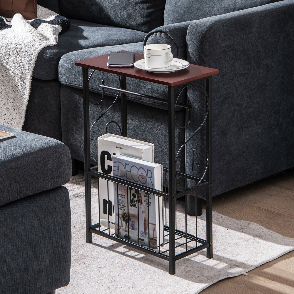 2 PCS Side Table End Table w/ Removable Hanging Rack & Bottom Storage Basket