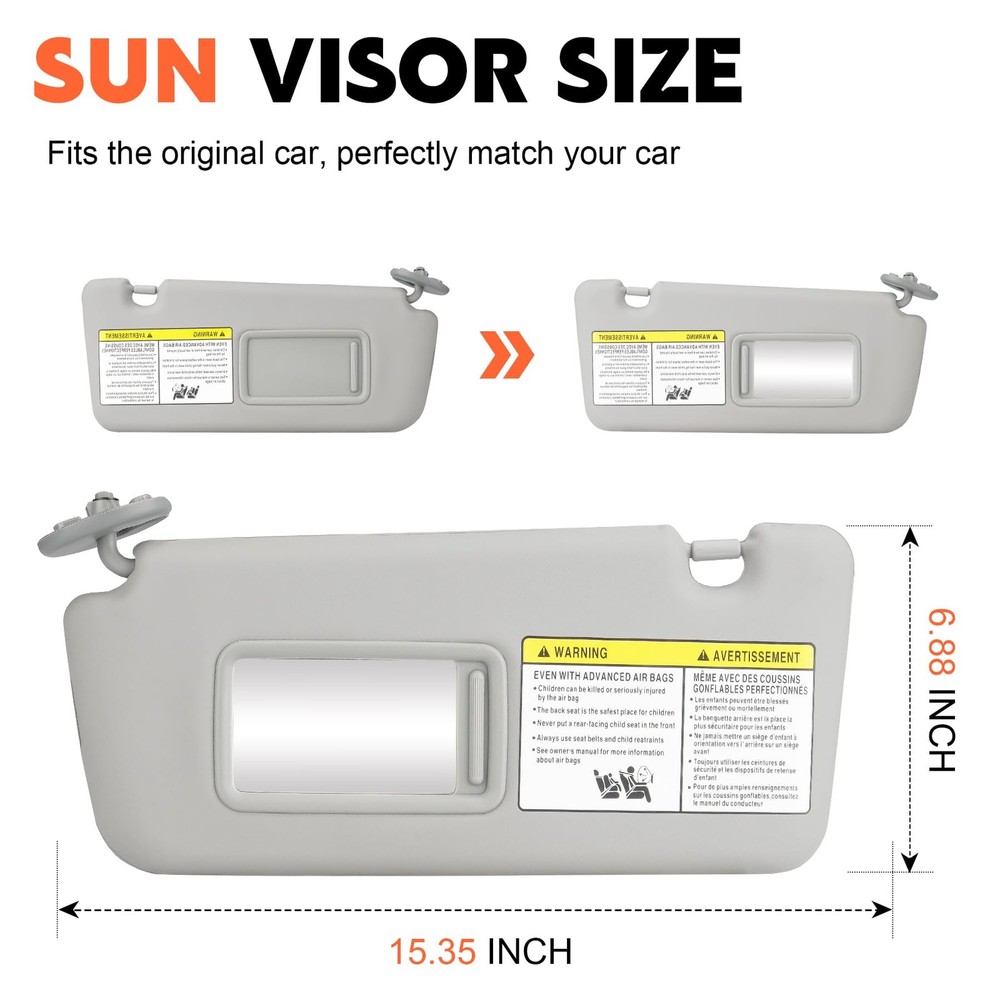 Gray Driver Left Side Sun Visor Replacement Compatible Side, Grey