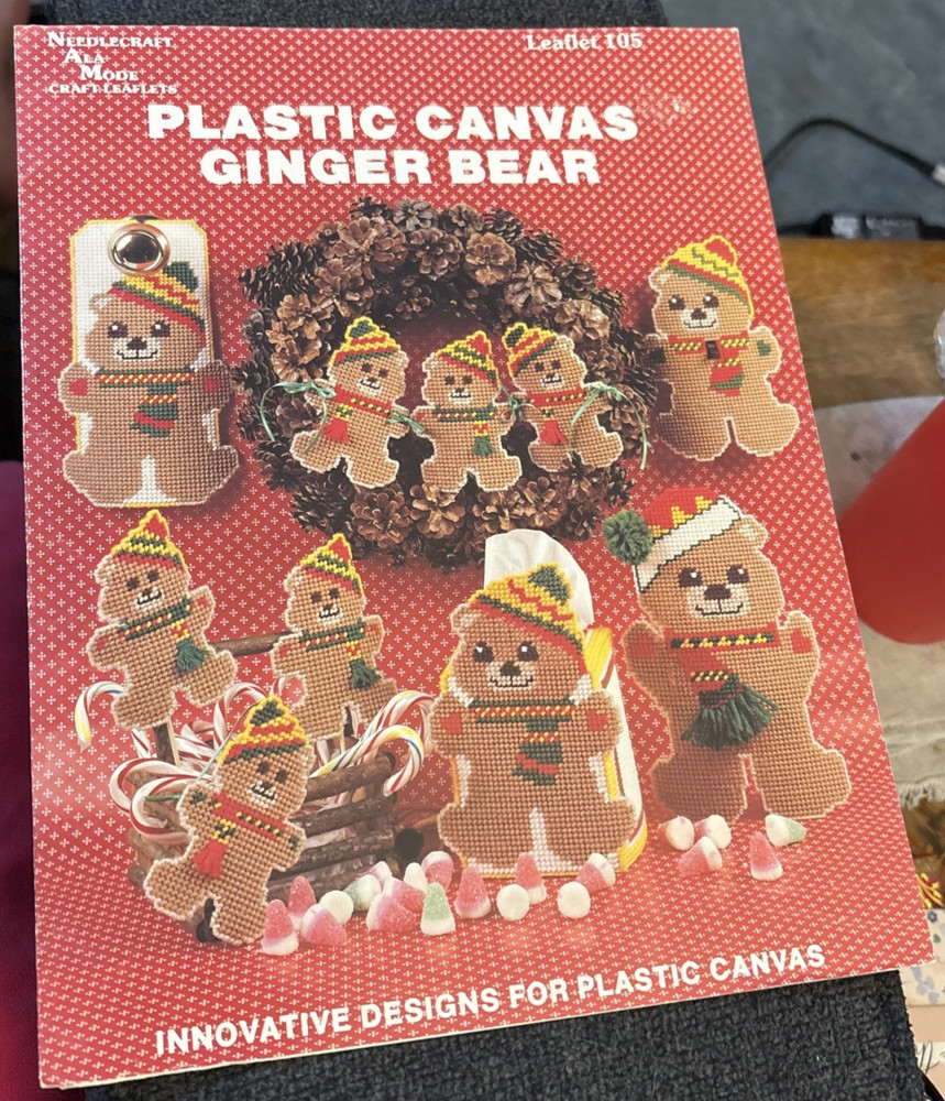 Vtg Rare Needlecraft Ala Mode PLASTIC CANVAS GINGER BEAR '89 Ndlpt Pattern 105