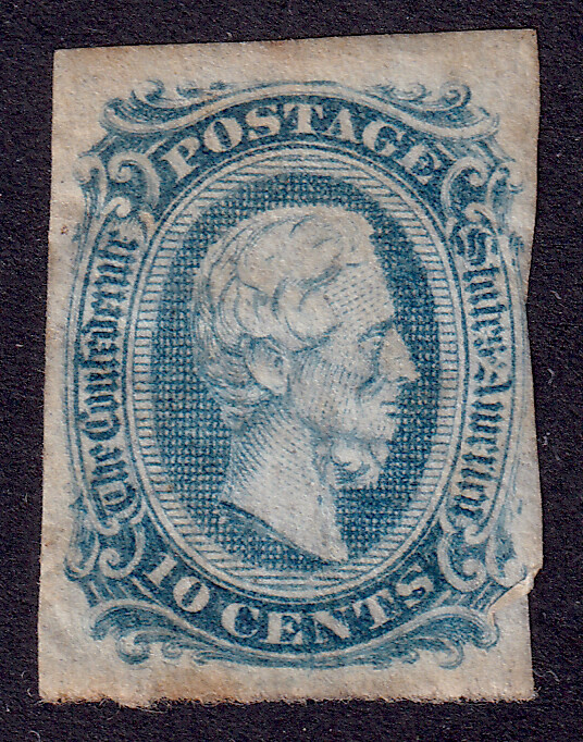 US Scott Confederate 12, 1863 Davis, 10c greenish blue, M MINT