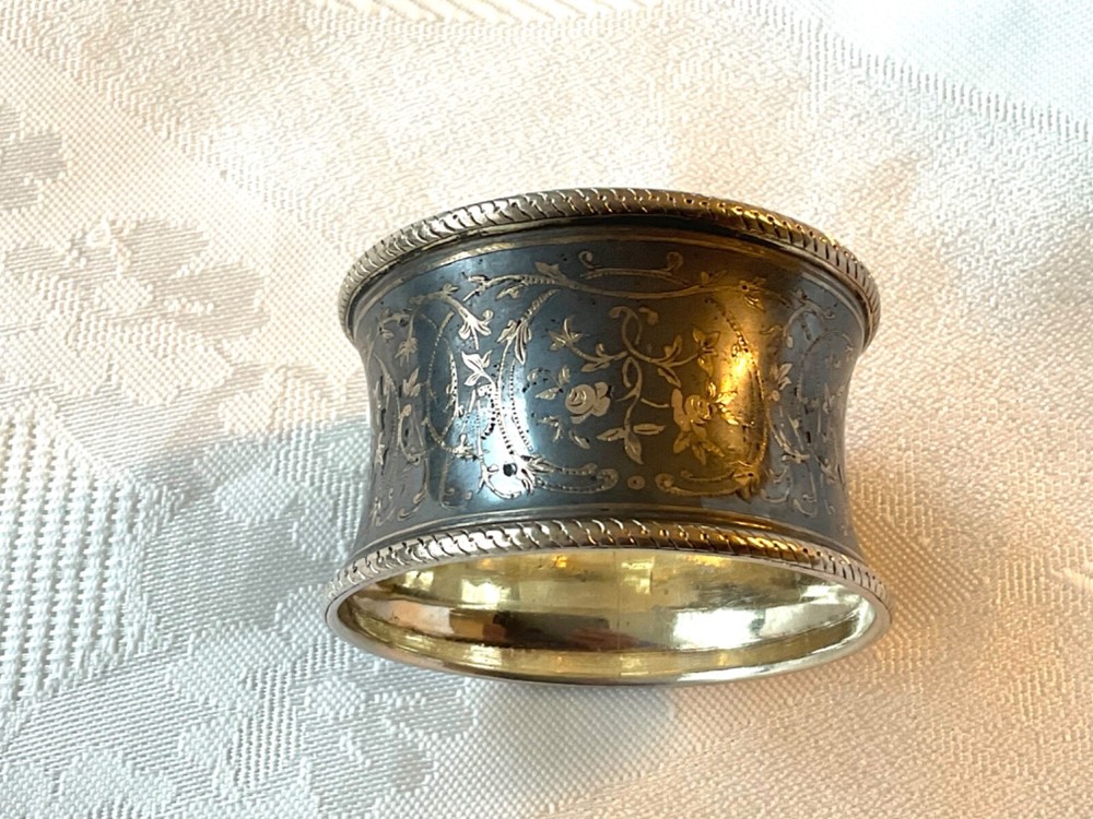 Antique sterling silver NIELLO napkin ring