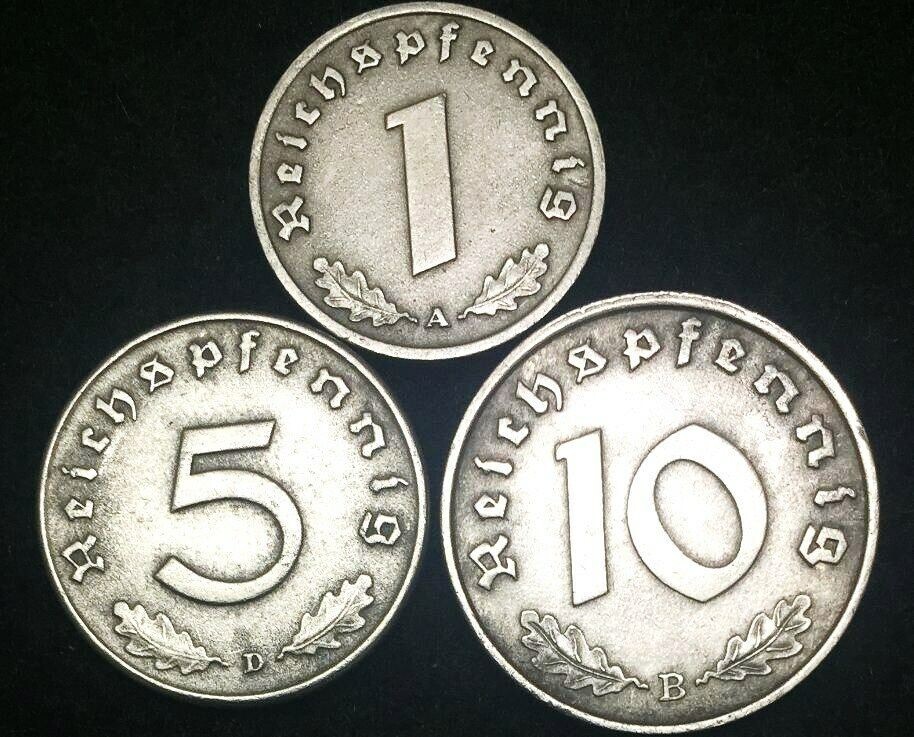 WWII Germany 1 Rp, 5 Rp, 10 Rp Zinc Coins 1940-1944 – A Piece of Wartime History