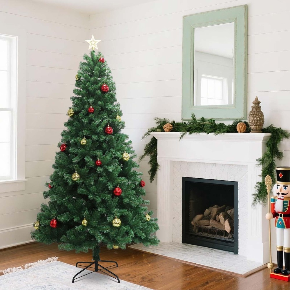 7FT Artificial Christmas Tree with Lights, Premium Hinged Artificial Pine Lighte