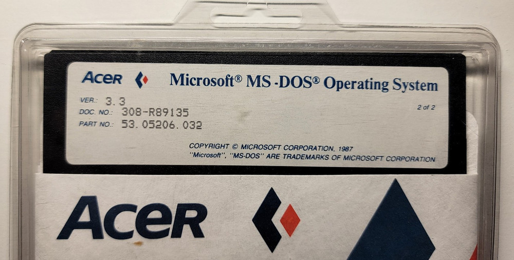 Acer Microsoft MS‑DOS 3.3 Operating System 5.25 Disk Untested 3 Disk Set 1987