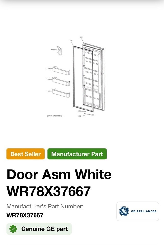 WR78X37667 ASM White Door GE Replacement Freezer Upright