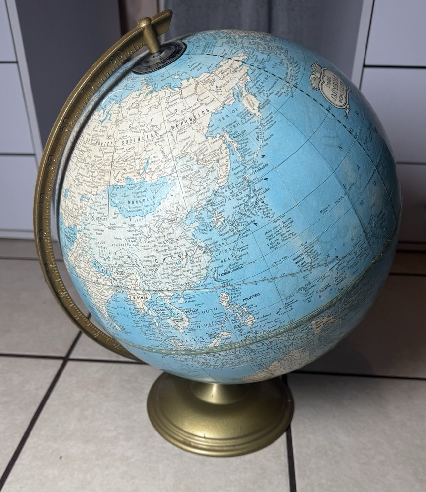 Crams Imperial World Globe Classic Blue With Metallic Spinning Gold Base
