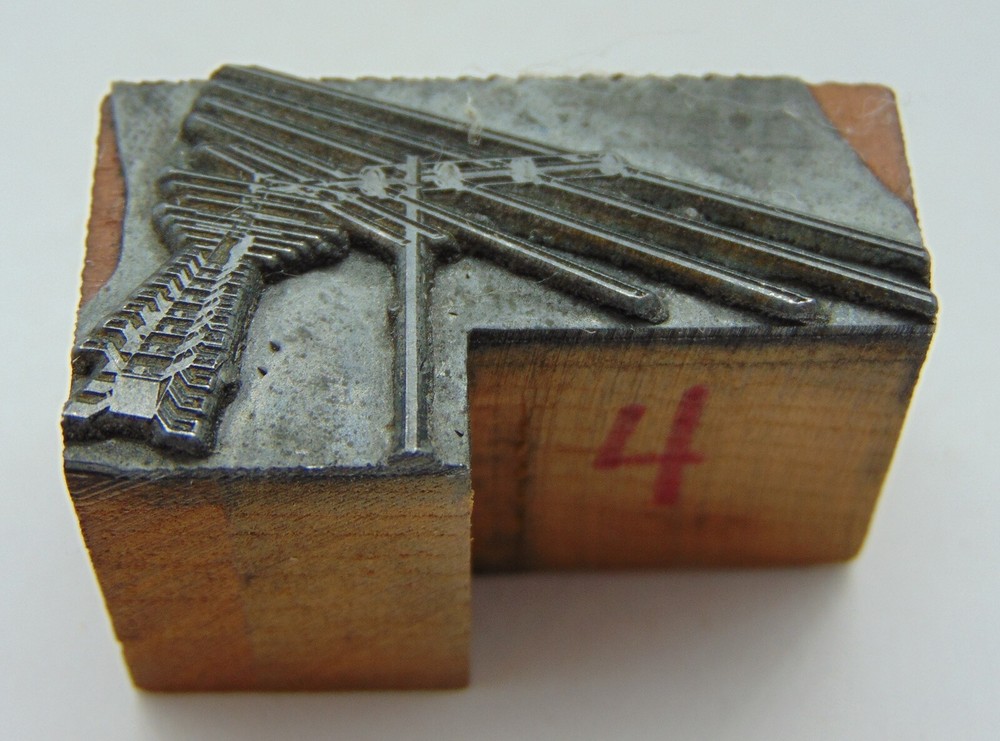 Printing Letterpress Printers Block Old Looking TV Antenna