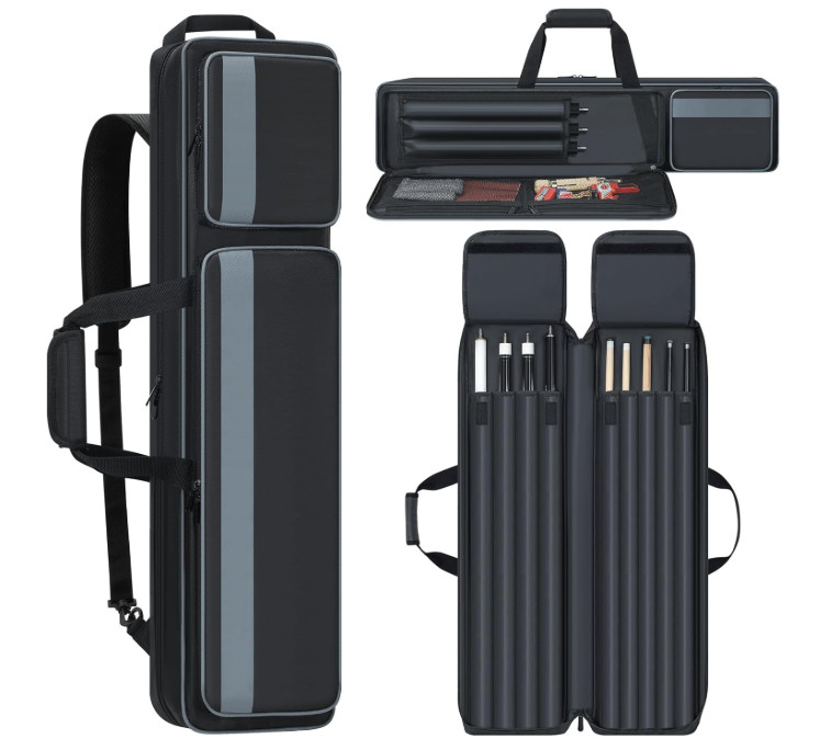 Pool Cue Case 4x5 Soft Padded Stick Bag with Backpack Straps Multi-Pocket