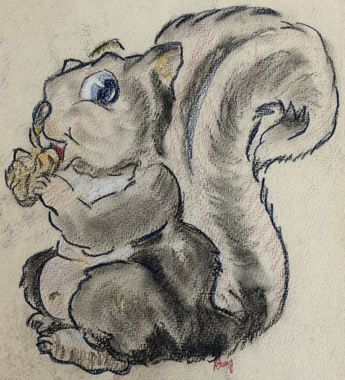Vintage Original Disney Squirrel Hand Drawing Signed Art