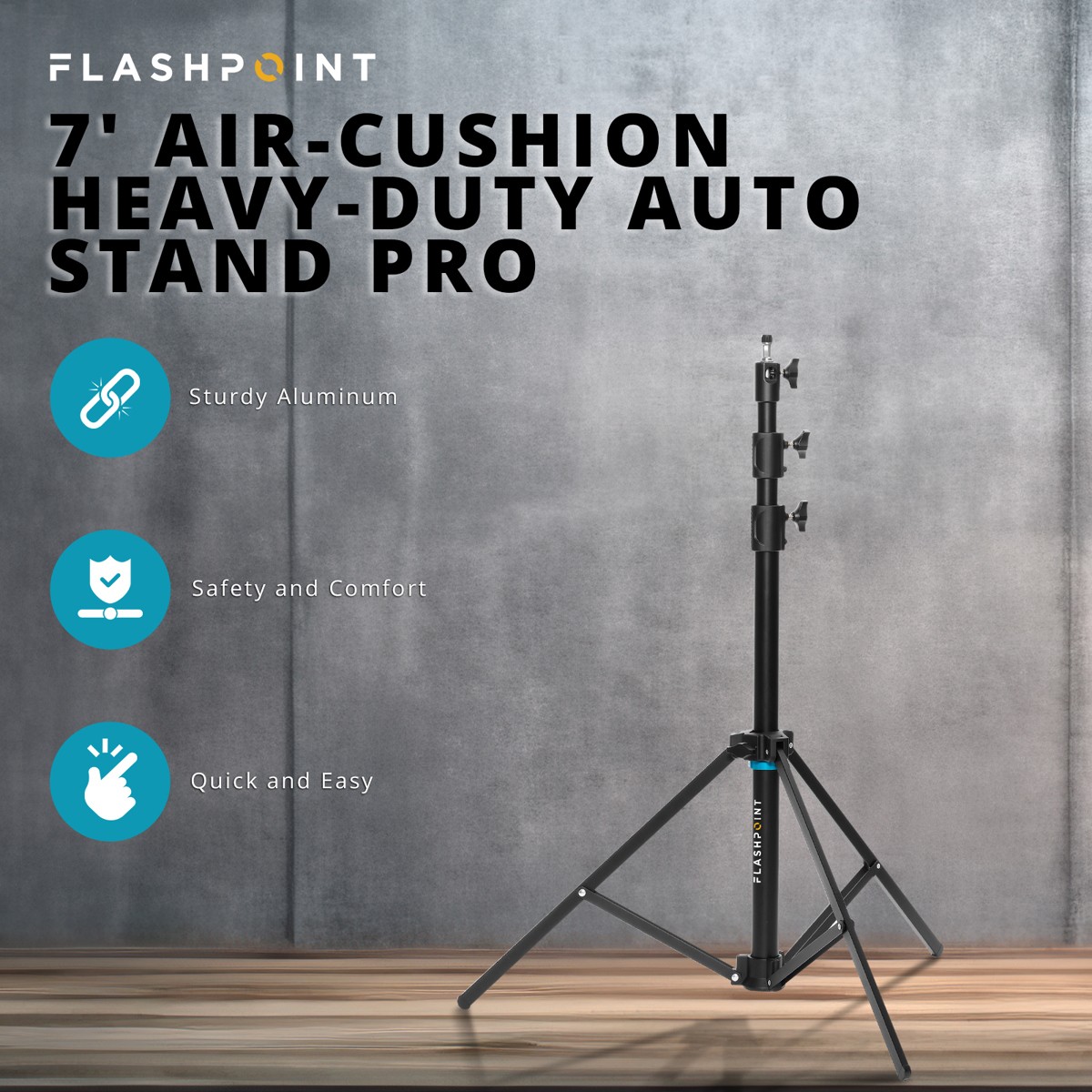 Flashpoint Pro Heavy-Duty Air-Cushioned Auto Light Stand (7')