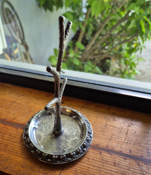 Vintage Silver-Plated Jewelry Tree Metal Earring Rings Holder Branch Dish Small