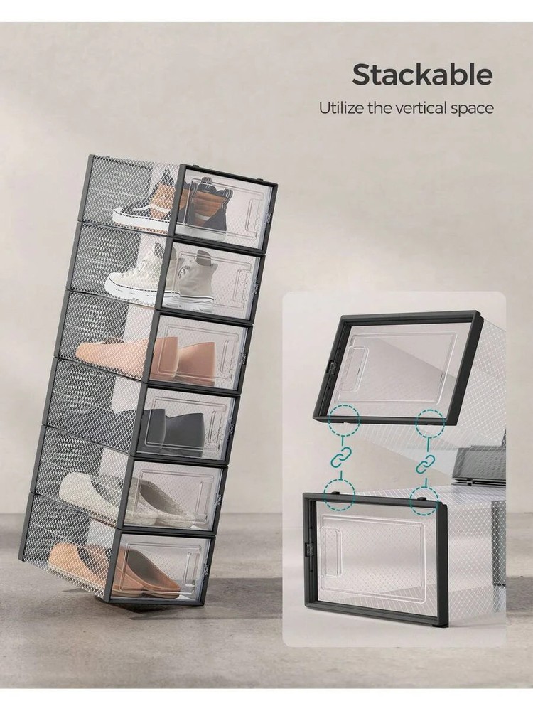 Shoe Boxes 12 Stackable Transparent Plastic Closet Storage Sneakers Fit