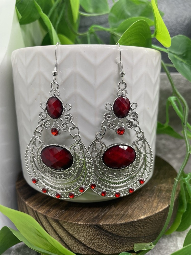 3” Silver-tone Boho Rhinestone Dangle Earring Set New Free Ship B4251