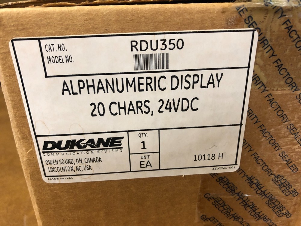 Dukane RDU350 & RDU-01 Starcall Remote Display Unit & Back Box