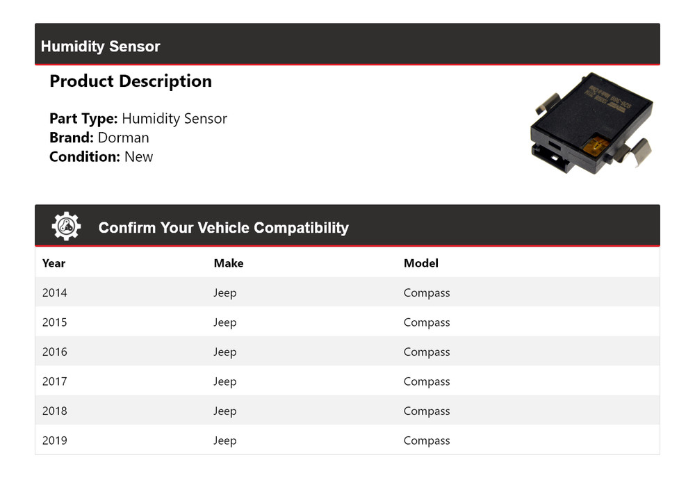 For 2014-2019 Jeep Compass Dorman Humidity Sensor 2015 2016 2017 2018