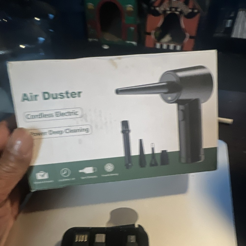 Cordless Electric Air Duster with Multiple Nozzles and Brushes, Black Plastic