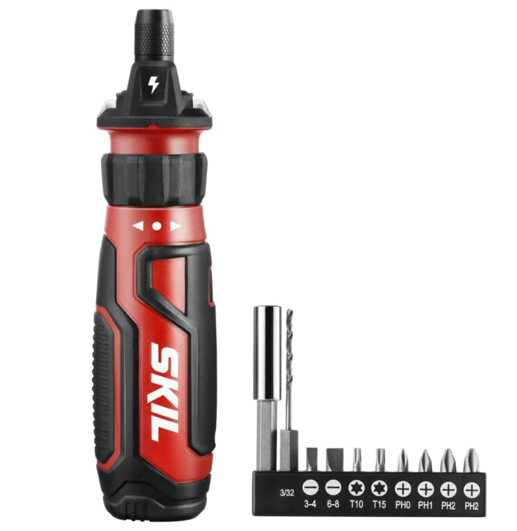 SKIL Rechargeable 4V Screwdriver, Circuit Sensor Technology, 9 Bits, USB Cable