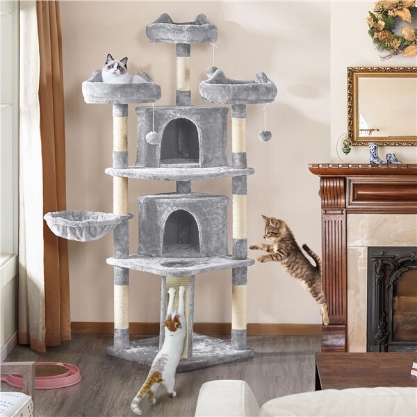 68.5 Inches Cat Tree with Warm Condos Platform Scratching Board Scratching Posts