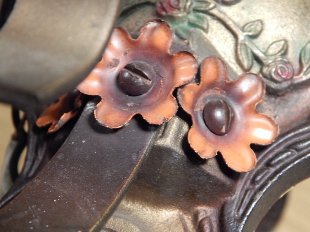 PAIR ART DECO CAST IRON WALL SCONCES POLYCHROMED ORIGINAL
