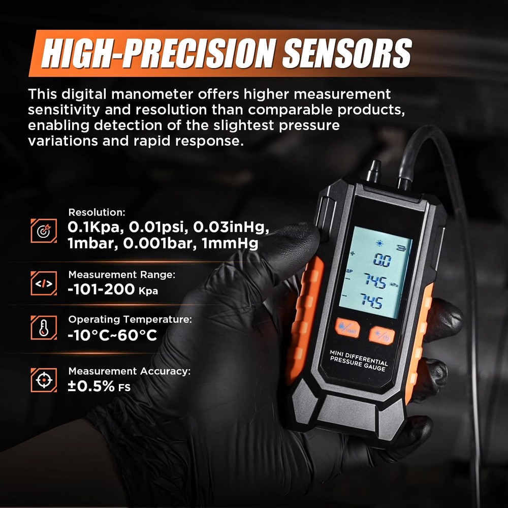 Digital Manometer -101~200kPa Gas Pressure Tester, Data Zero & Mini