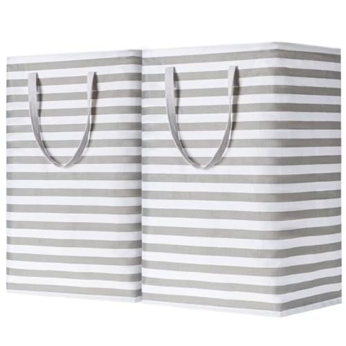 2-Pack Large Laundry Basket,Waterproof Freestanding Laundry 75L Grey
