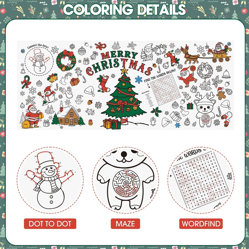 Christmas Coloring Tablecloth for 72" x 30" (Rectangular), 1 Pcs-chrsitmas